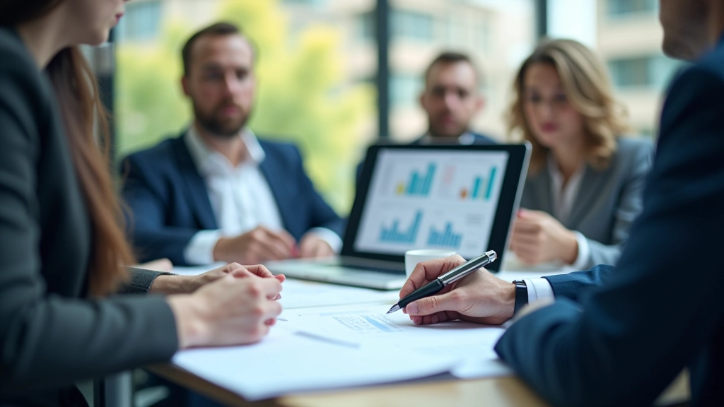 Investoru sanāksme ar biznesa plāniem un finanšu diagrammām uz galda